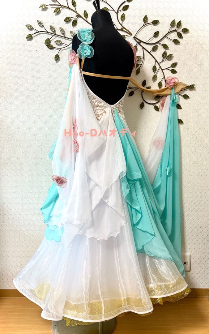 新品★ダンスドレス★スタンダード★社交ダンス★競技会★パーティー★花★バイカラー