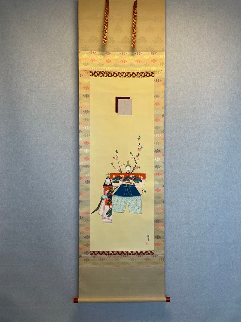 長谷川清堂 「雛之図」 肉筆 ひな祭り 立雛 日本画 掛け軸 掛軸 茶掛 絵画