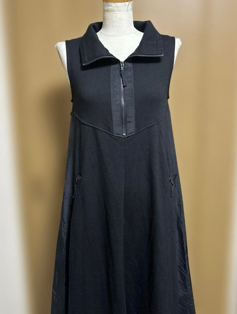 LASUD 異素材　スウェットロングワンピース　ノースリーブワンピース　黒