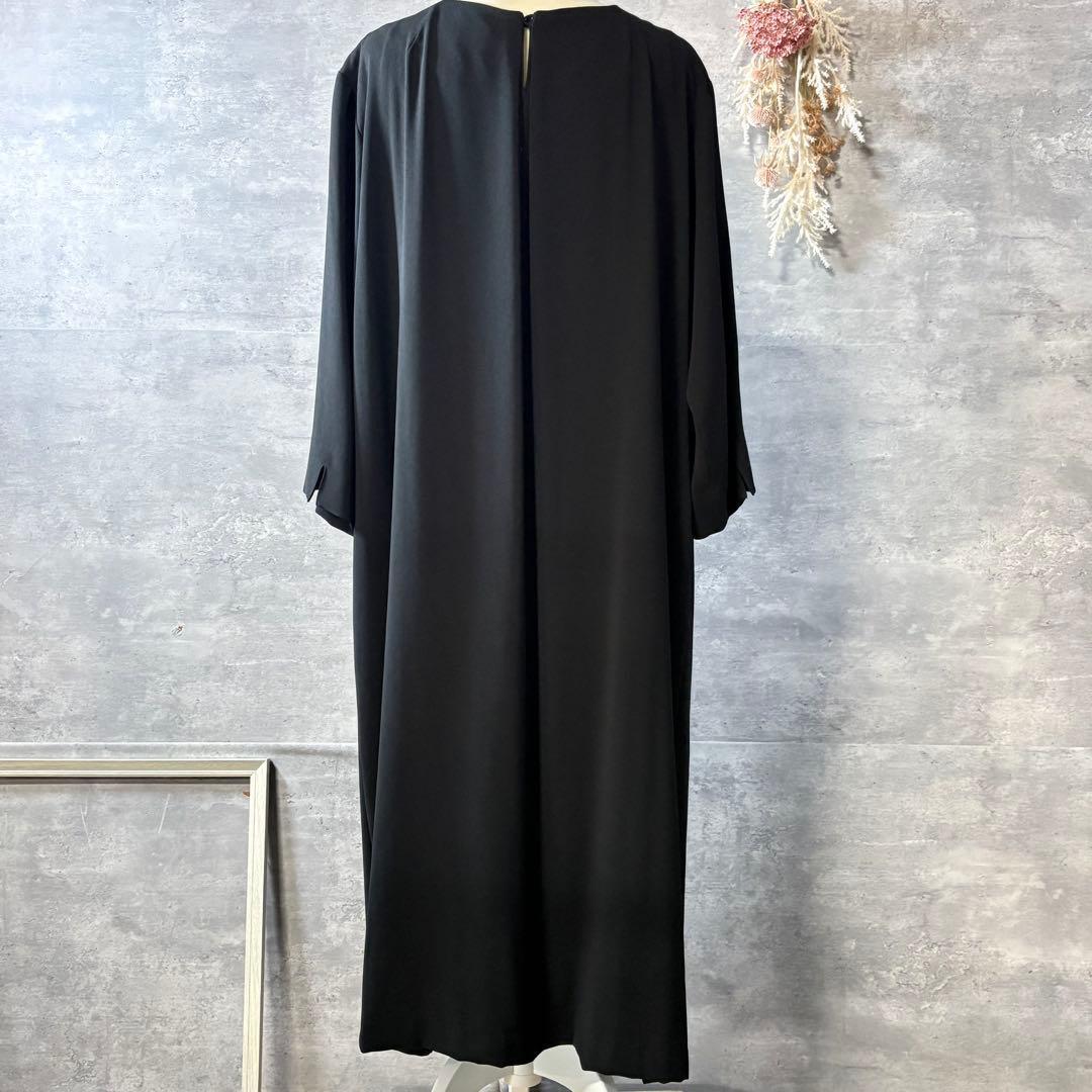 カラルス　礼服　喪服　アシメプリーツ使いロング丈ワンピース　大きいサイズ　5L