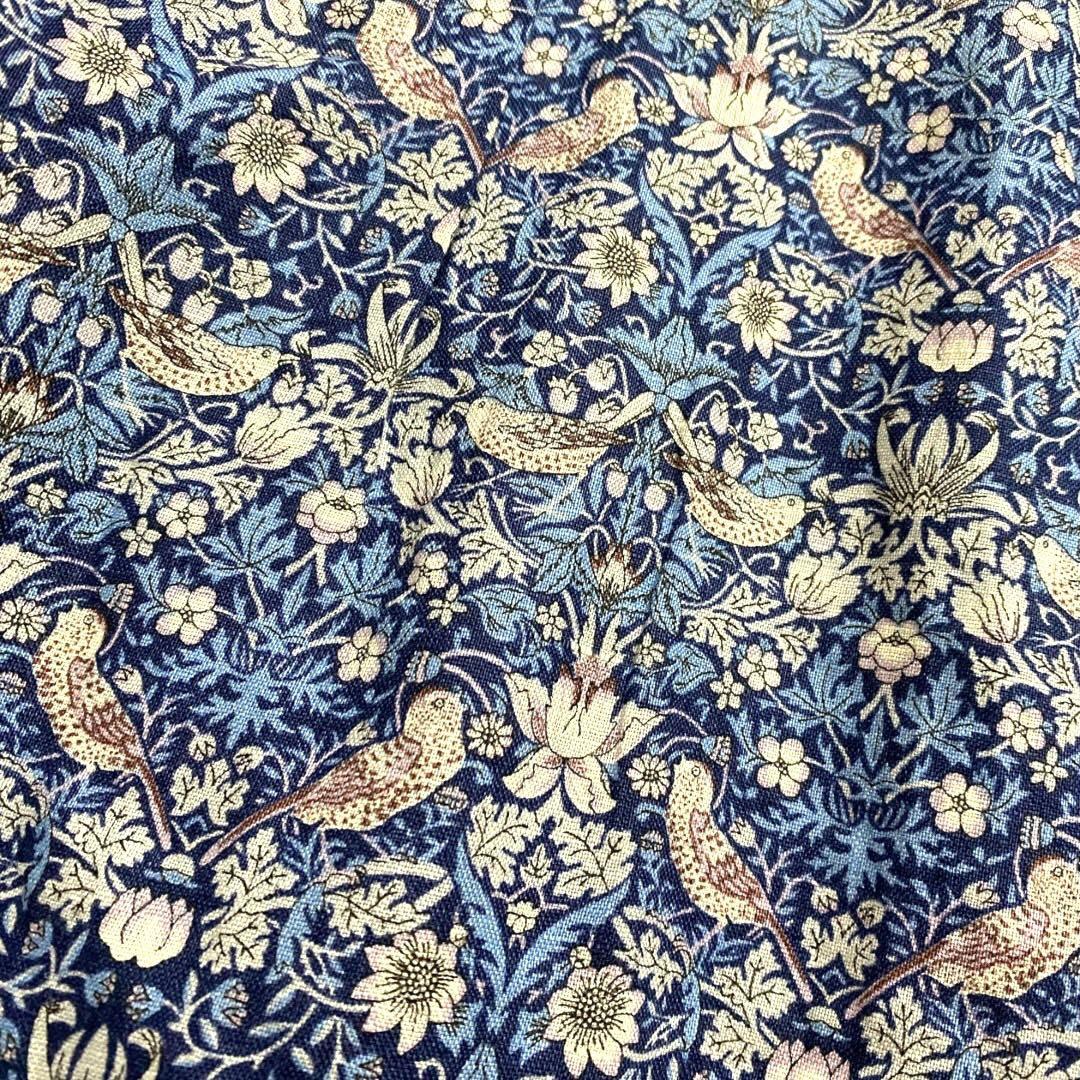 鎌倉シャツ　リバティ　花柄　ロングワンピース　リネン　半袖　ブルー　Lサイズ