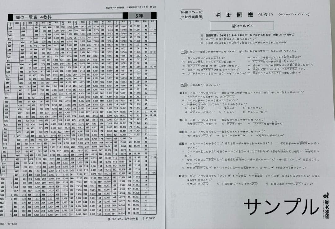 key⭐️⭐️四谷大塚　5年生　組分けテスト　3年分　過去問セット