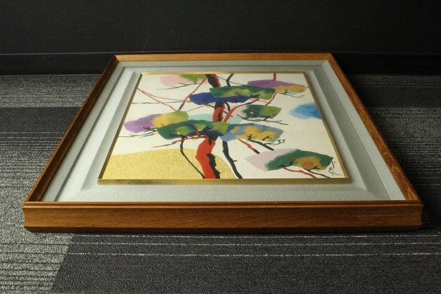 堂本印象 つづれ松 染め裂 額装 西陣 呉服屋蔵 美品(K-LC935)