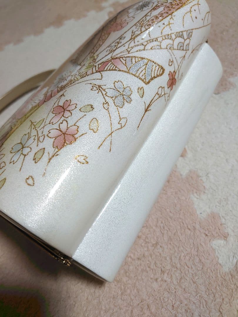 美品 シャンパンゴールド 花柄 和装用 バッグと草履セット