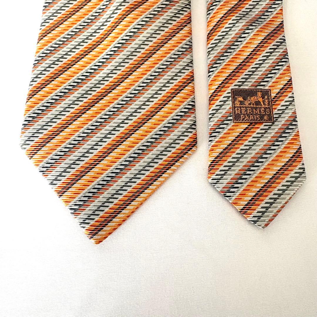 美品 HERMES エルメス ネクタイ ストライプ シルク100