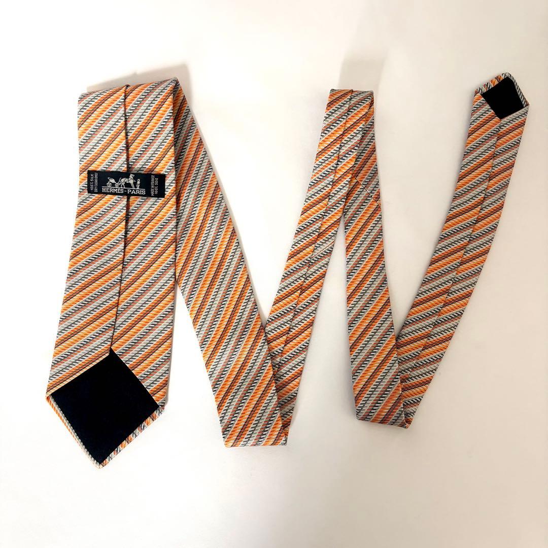 美品 HERMES エルメス ネクタイ ストライプ シルク100