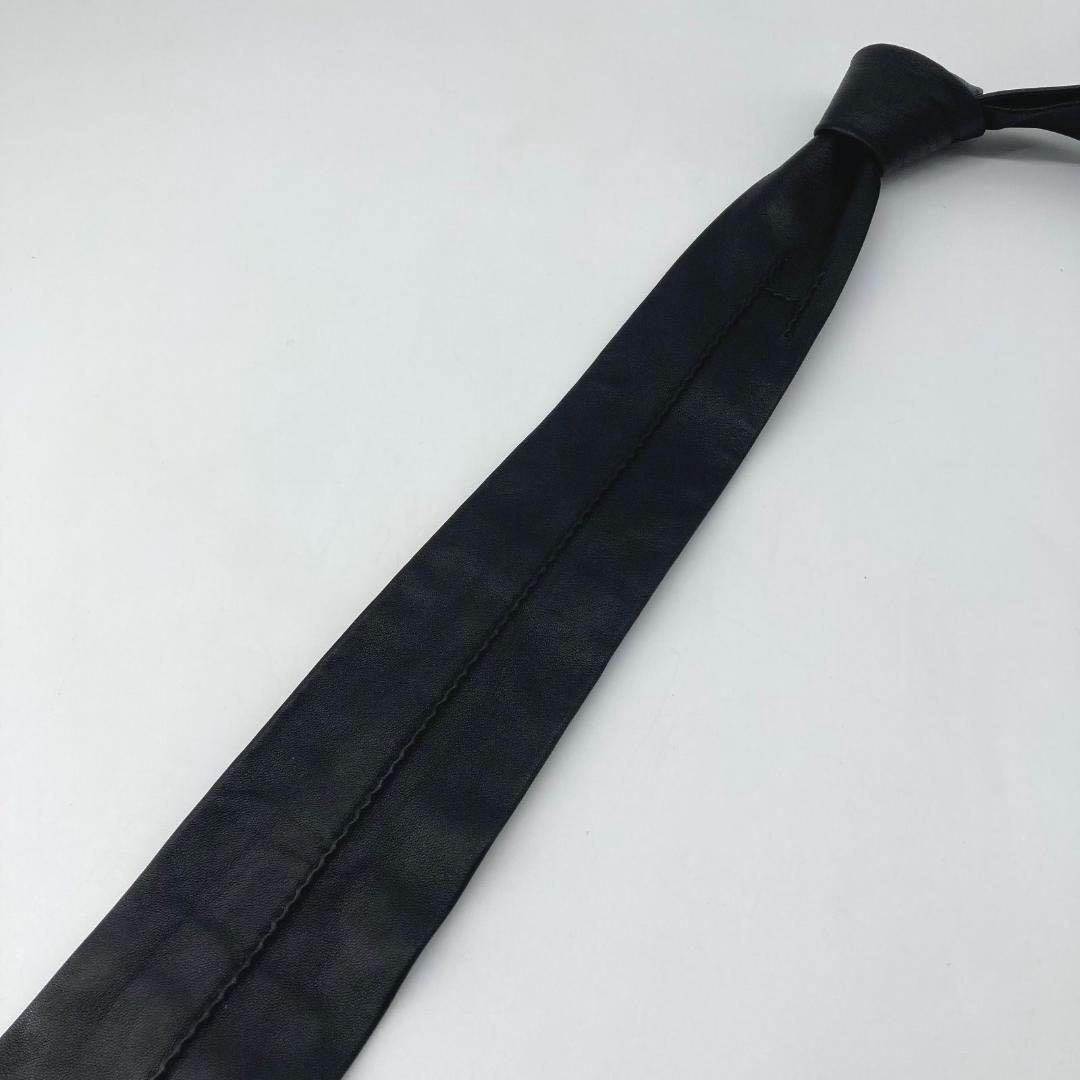 17005✨美品✨HERMES エルメス ラムレザー ネクタイ Hロゴ ブラック