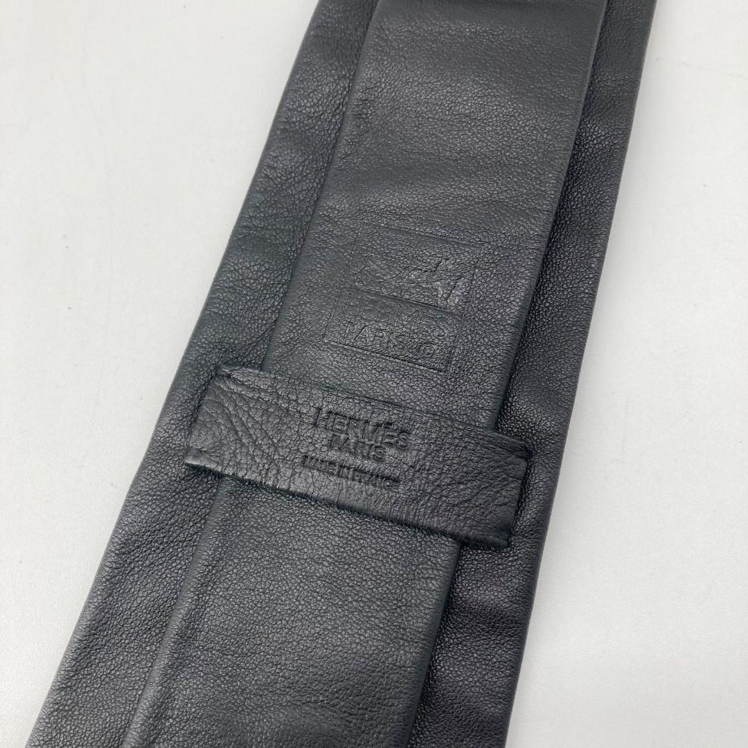 17005✨美品✨HERMES エルメス ラムレザー ネクタイ Hロゴ ブラック