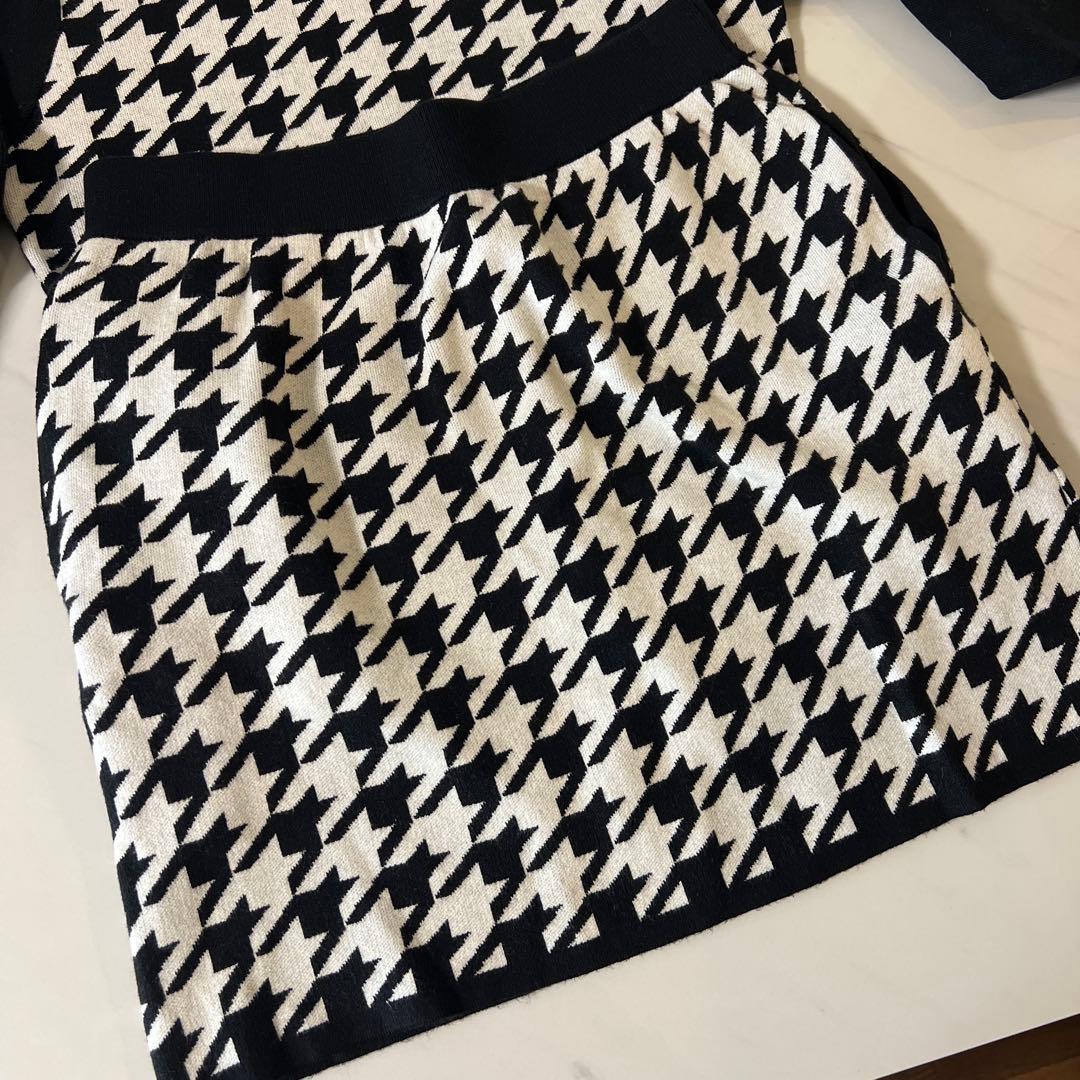 キスオンザグリーン　千鳥格子柄ジャガードニット＆スカート上下セット 長袖　L