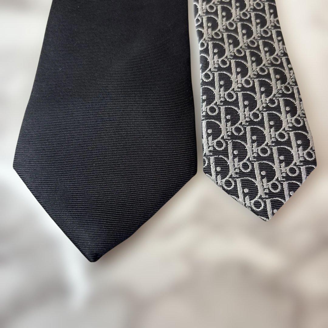 DIOR ネクタイ　ブラック　黒　オブリーク　トロッター　ストライプ　刺繍