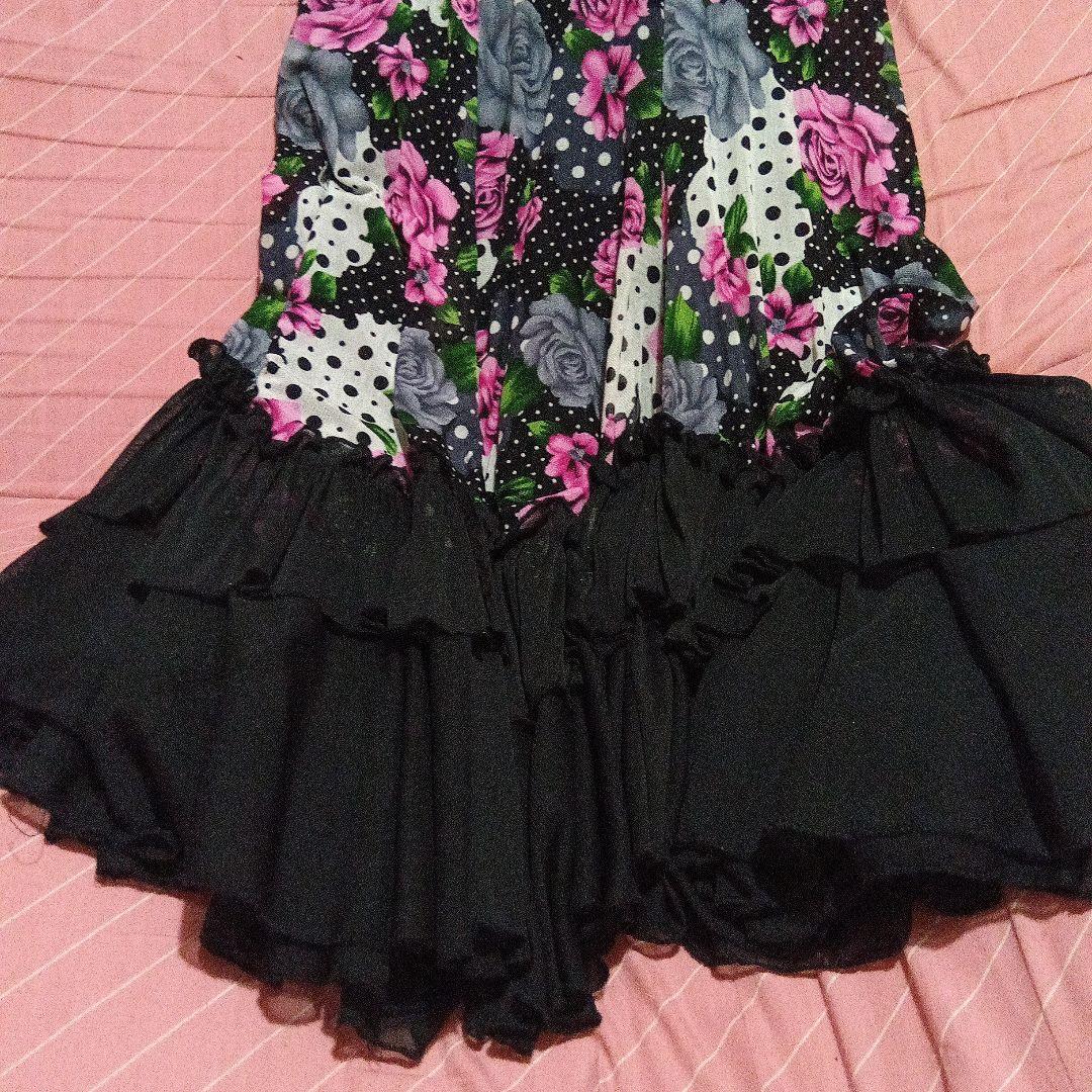 社交ダンス用フリルスカート 黒と花柄