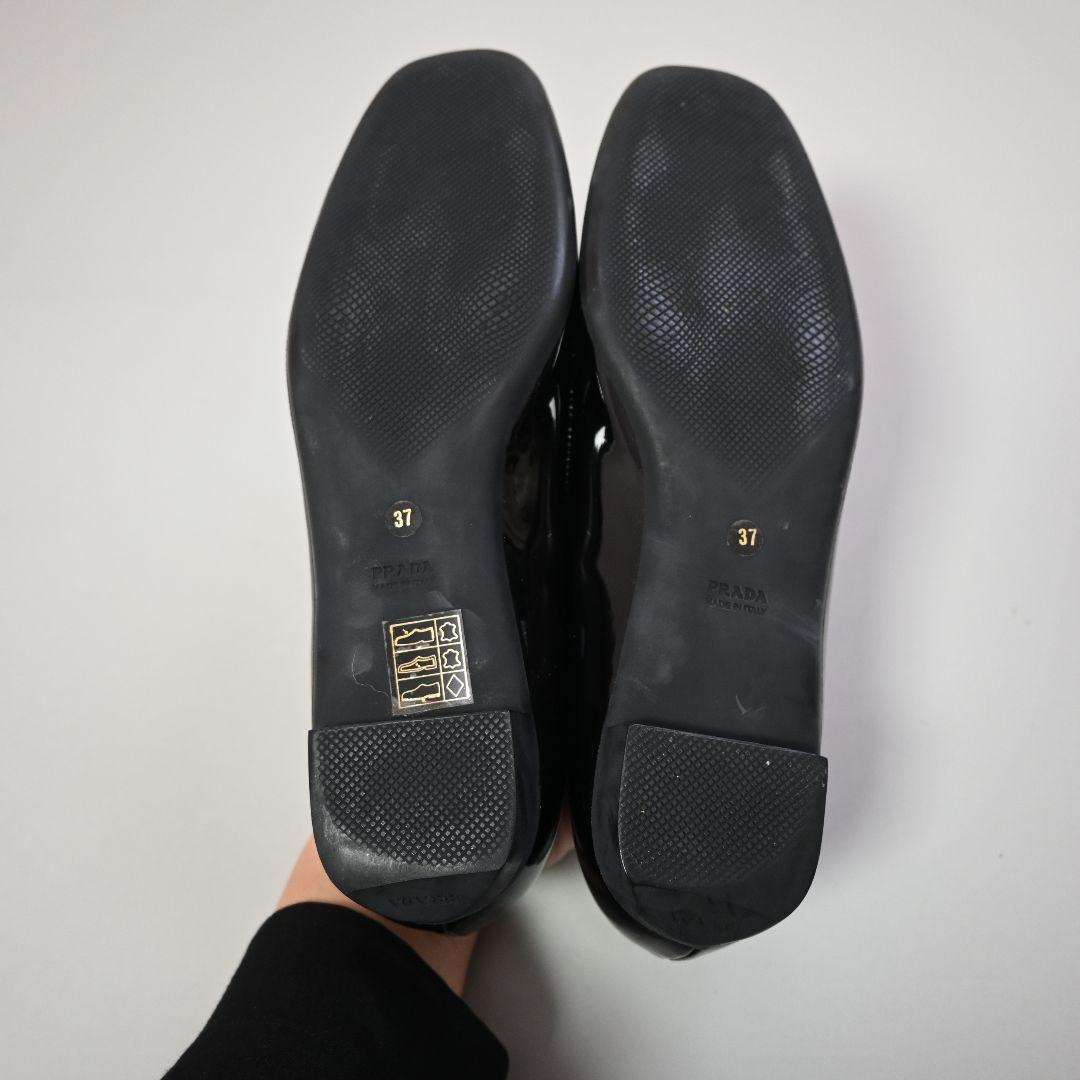 708★ PRADA エナメル バレエ リボン フラットシューズ 37