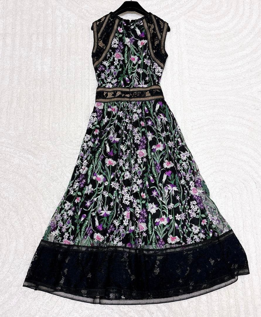 美品✨TADASHI SHOJI 花柄刺繍ロングワンピース　ドレス　レース