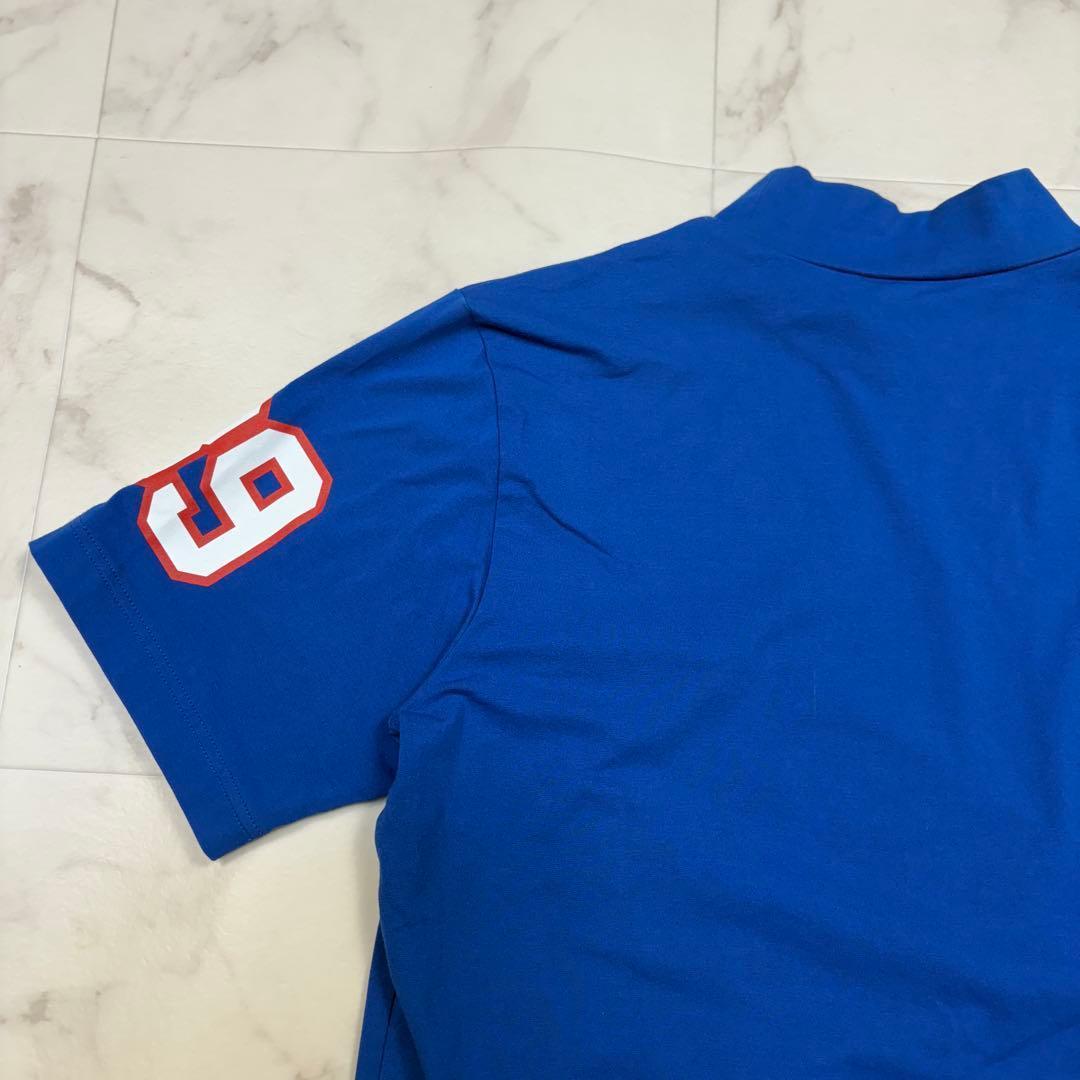 パーリーゲイツ　モックネック　青　サイズ4 ロゴプリント　半袖　ゴルフ