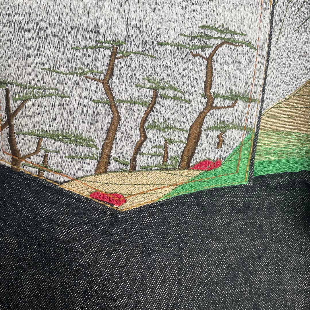 和柄刺繍　RMC　レッドモンキーカンパニー　ブラックデニムパンツ　30