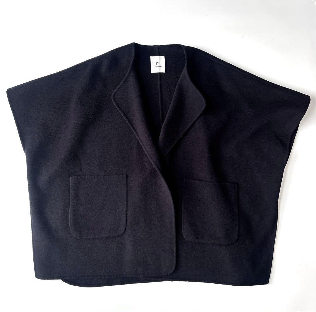 美品✨プルミエアロンディスモン　ダブルビーバーポンチョ　ネイビー　羽織り　38