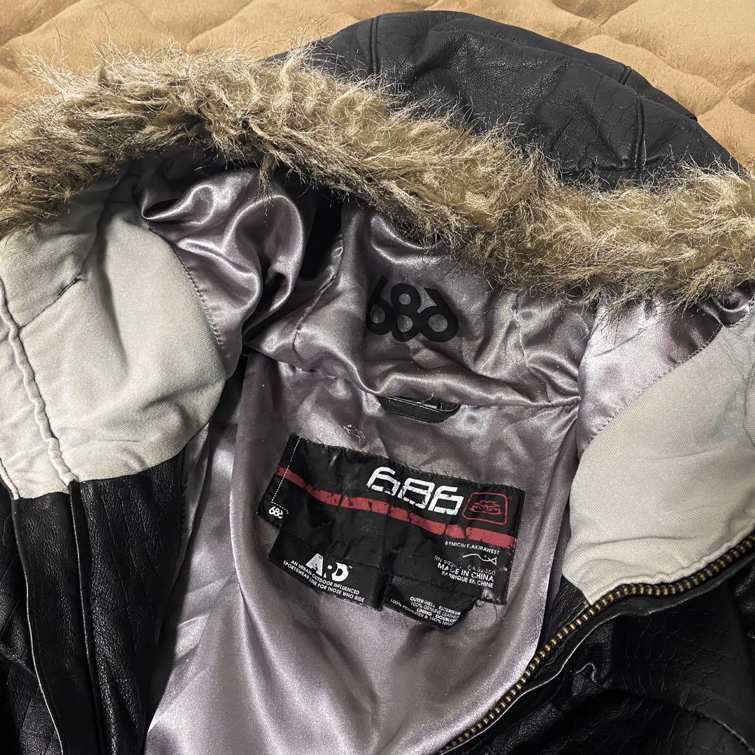 【686】レザー ブルゾン クロコ型押し ファー フードジャケット（M）