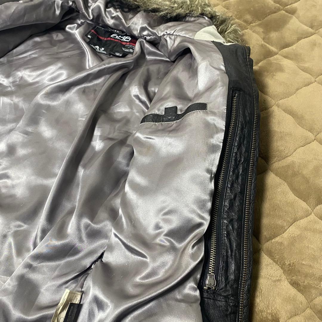 【686】レザー ブルゾン クロコ型押し ファー フードジャケット（M）