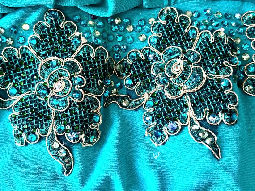 社交ダンス ラテンドレス フジタドレス　石付き　エメラルドグリーン フリル