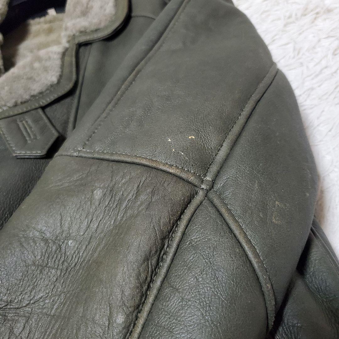 希少サイズ XL ムートンコート ダブル ビンテージ カーキ 羊革 50