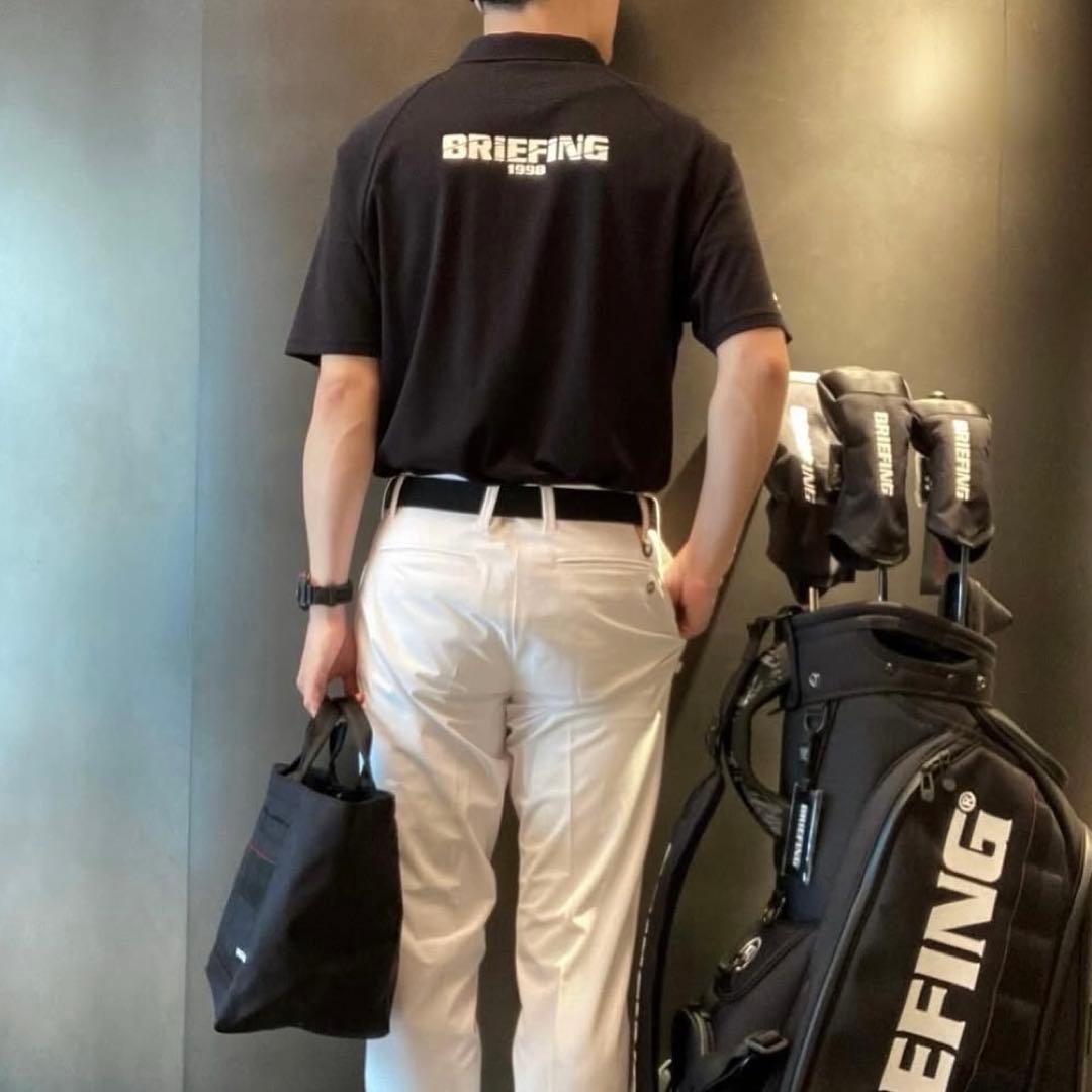 新品★BRIEFING ゴルフポロシャツ バック＆袖ロゴ 黒×白 限定品メンズS
