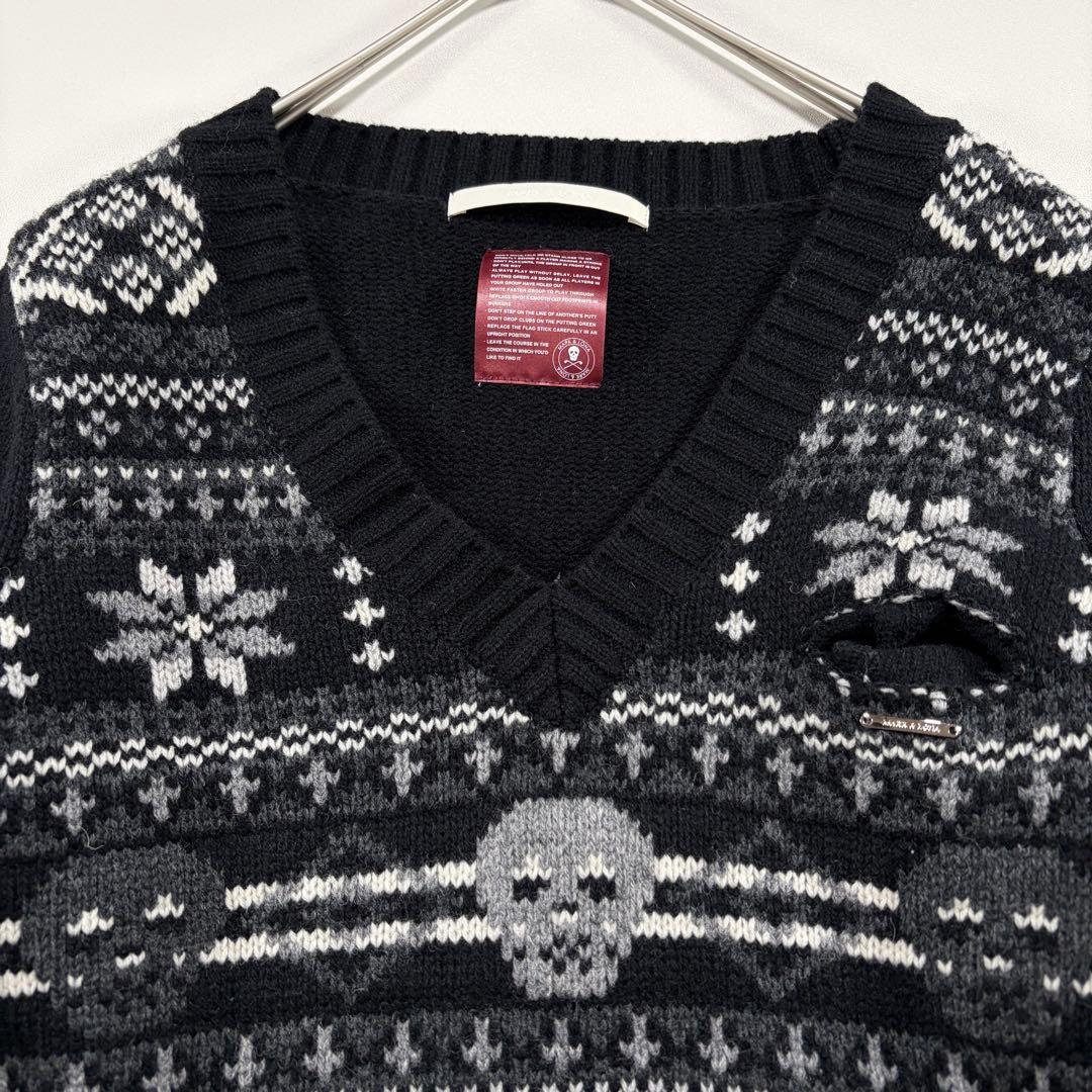MARK&LONA Vネックニット スカル×ノルディック ウール100% L