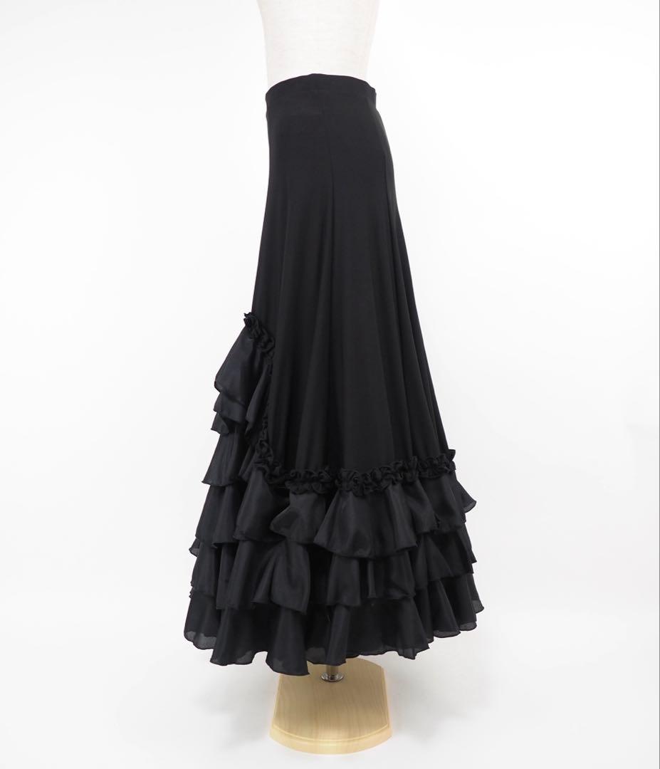 フラメンコ　ファルダ　新品　黒　フラメンコ衣装　レッスンファルダ　社交ダンス