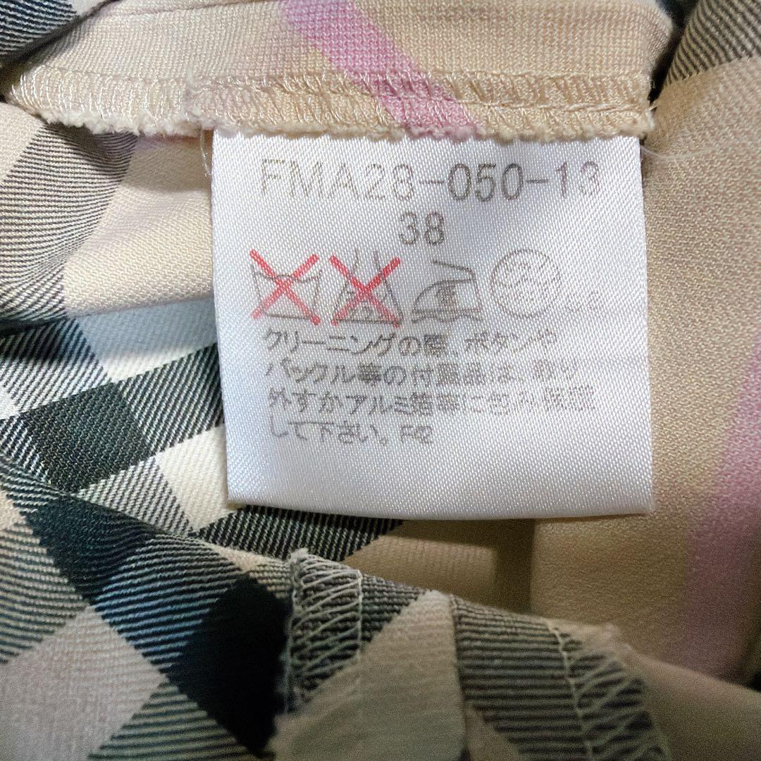 バーバリーロンドン ノースリーブシャツワンピース ベルト ノバチェック総柄 38