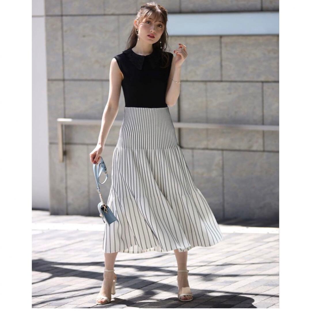 アプワイザーリッシェ 襟付き配色ストライプニットワンピース