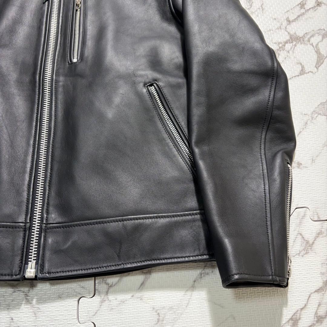 革の張り感✨schott シングルライダース 羊革 XLsize ブラック