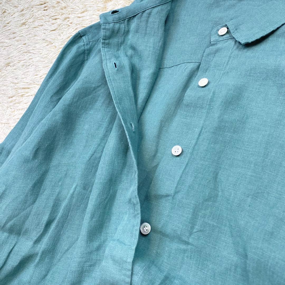 極美品 23区 LIBECO ベーシック シャツ リネン 大きいサイズ 50 緑