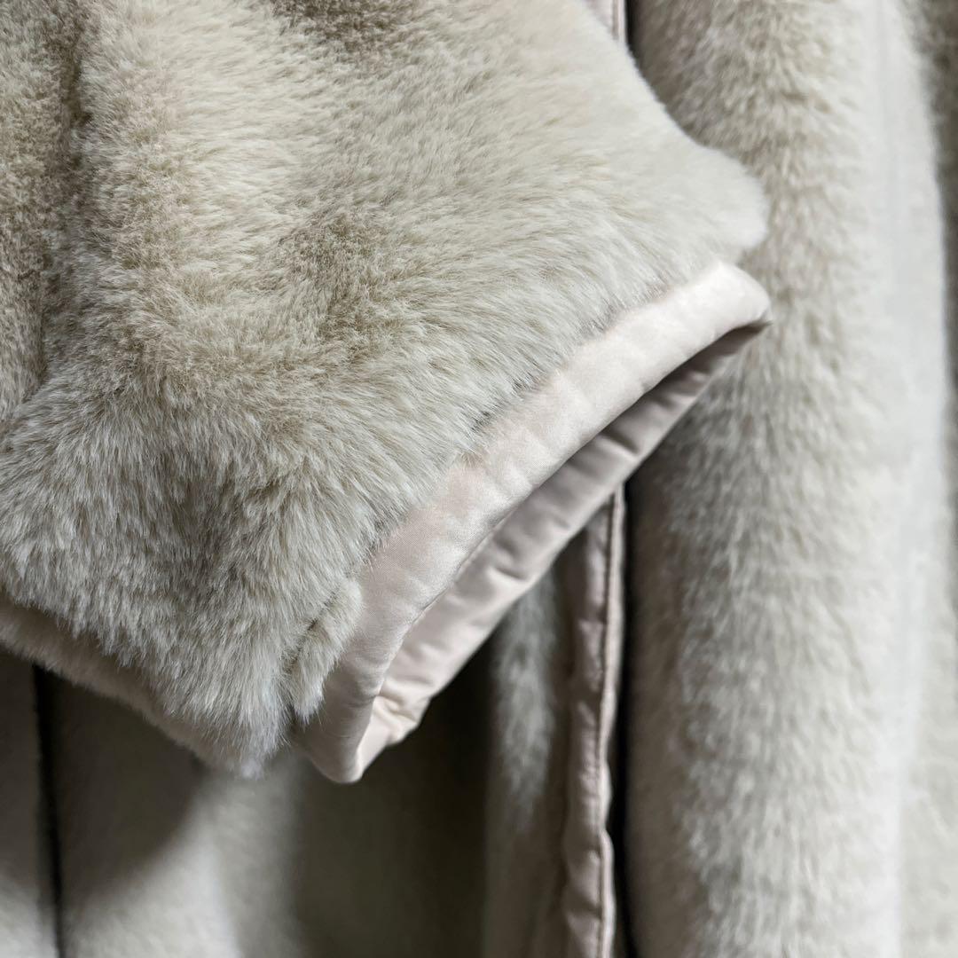 美品　ミラオーウェン　エコファーリバーシブル ノーカラー キルティング　コート