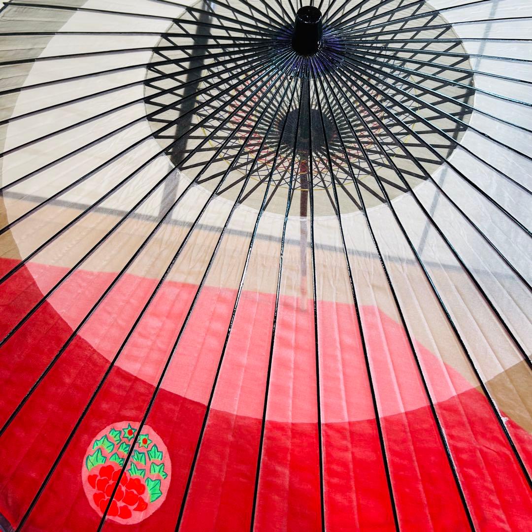 【大判】蛇の目傘　絹張り　助六　花紋入り　黒　和傘　傘　舞踊　別注品