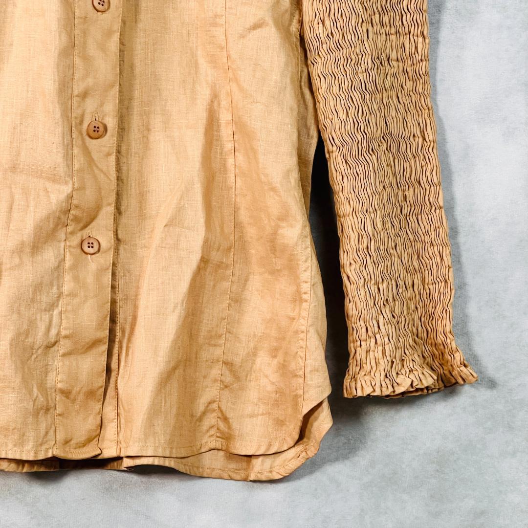 【美品★イッセイミヤケ】リネンシャツ 縮絨スリーブ L プリーツ　しわ加工