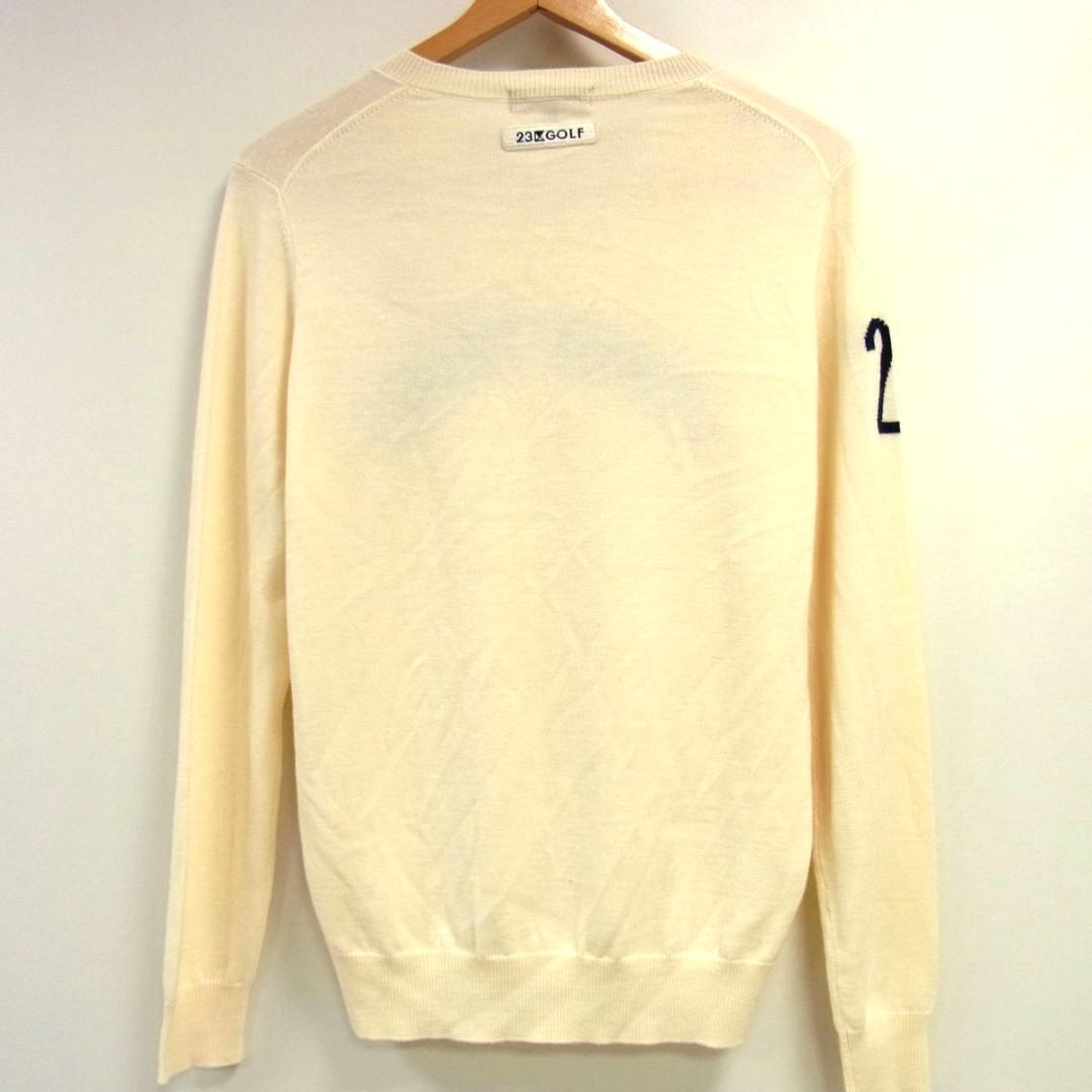 極美品　23区 GOLF　 Vネック　薄手　刺繍　ニット セーター　ホワイト　L