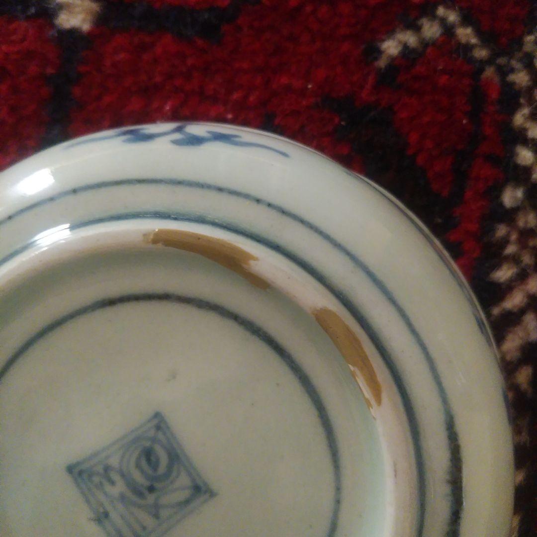 珍品 古伊万里 染付 花唐草文輪花皿 なます皿 二重角渦福 アンティーク