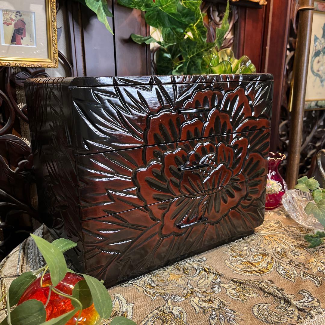 鎌倉彫　アンティーク小物入れ　書類ケース　ジュエリーボックス　コンパクトサイズ