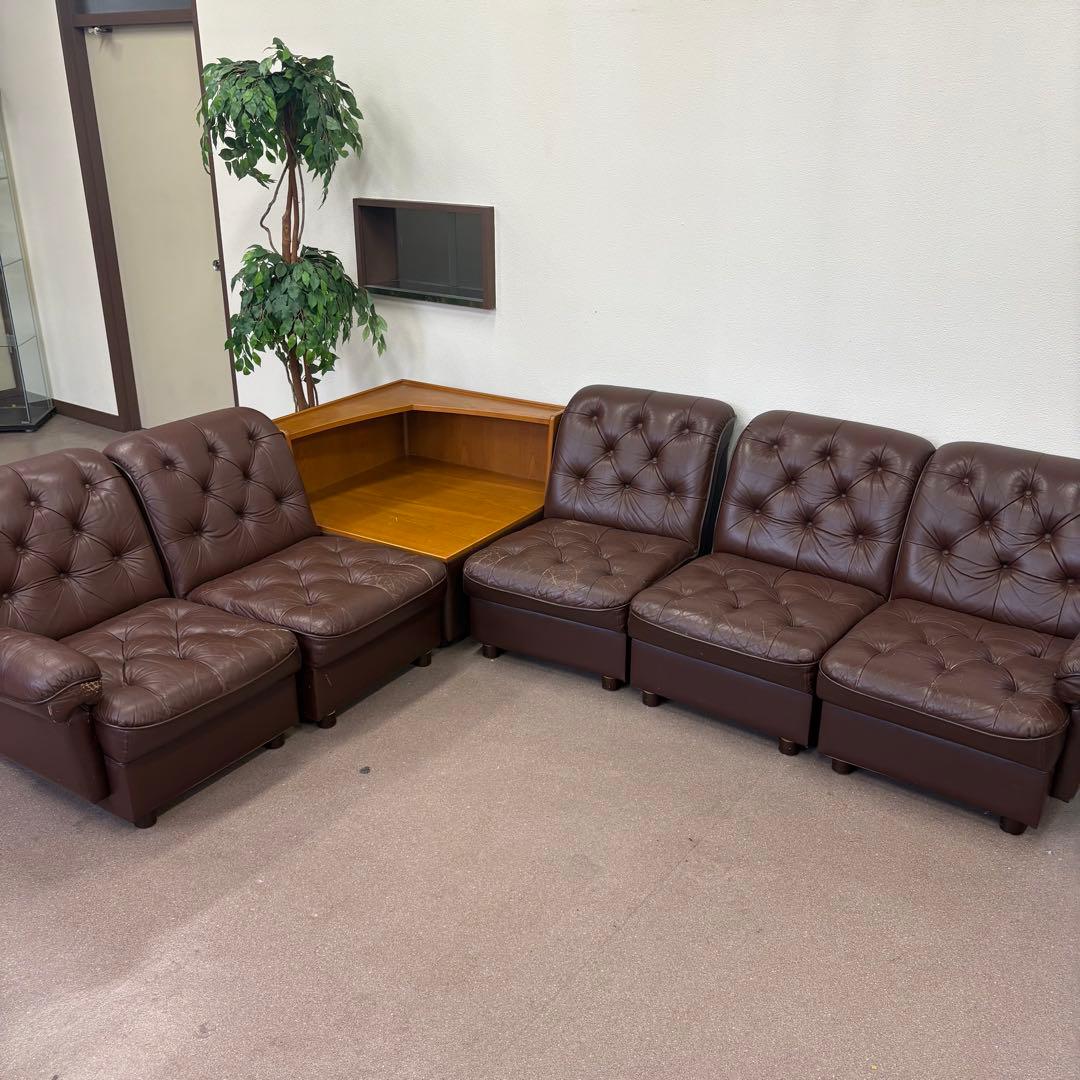 昭和レトロ テクナ レザーソファ 3人掛け セパレート ヴィンテージ 応接ソファ