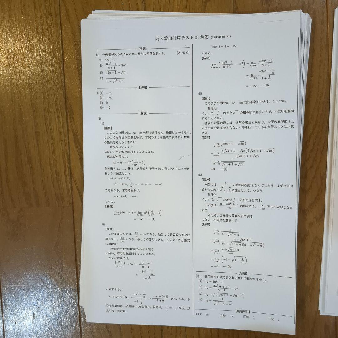 鉄緑会　高2 数Ⅲ　授業冊子　プリント