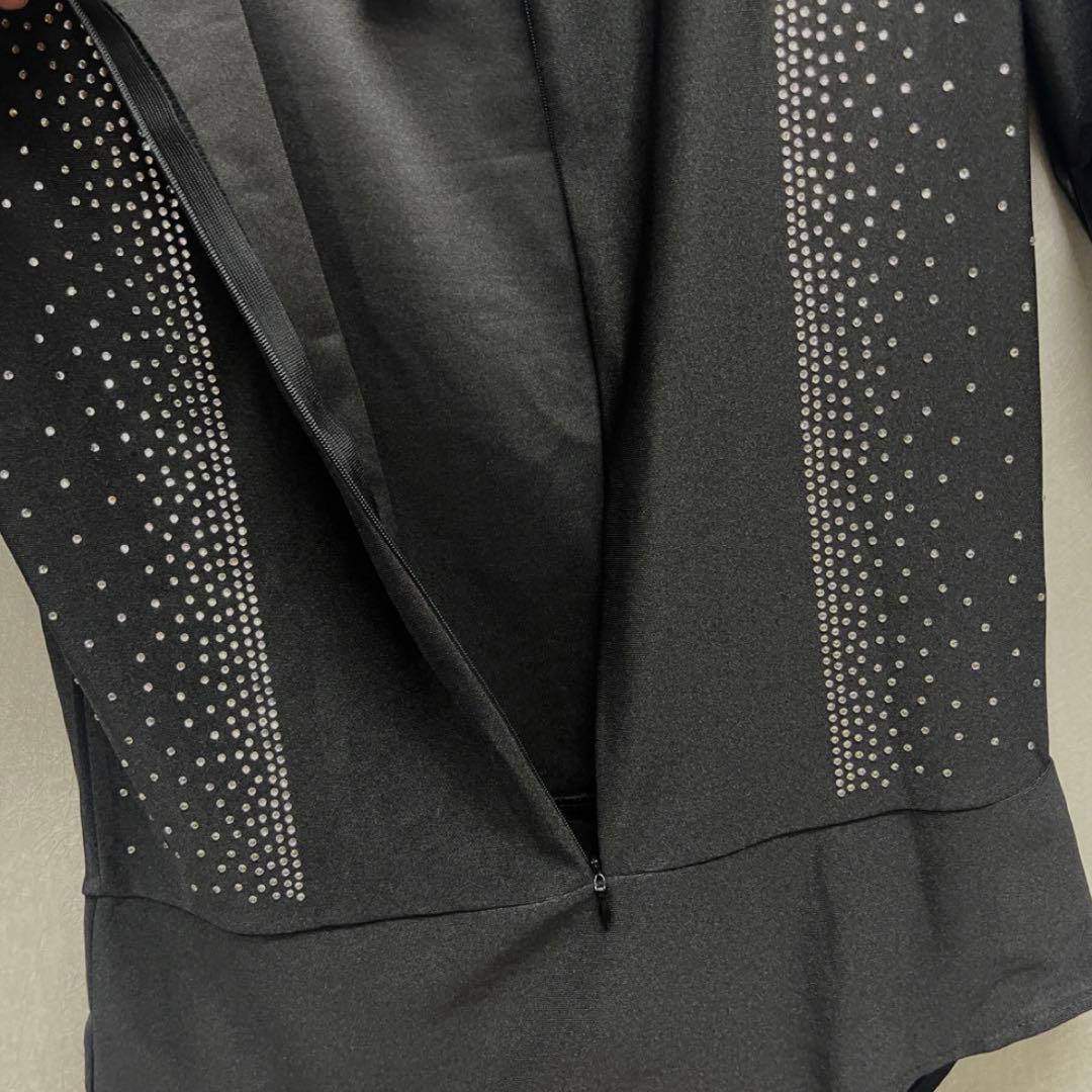 社交ダンス メンズ ファスナー ラテンシャツ ブラック ラインストーン サイズM