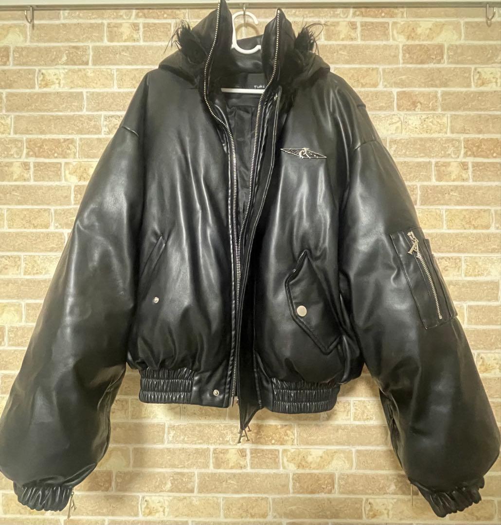 argue culture フェイクレザーファーダウンジャケット