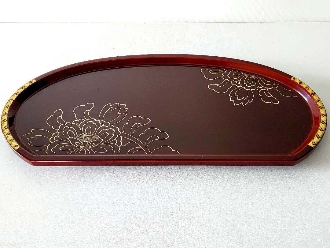 輪島塗 塩徳屋漆器店　輪島塗 楕円 半月盆　未使用