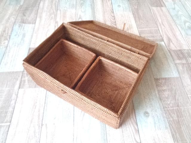 アウトレット品●2種類セット●長方形ボックス＆四角ケース●アタ●バリ島●1311