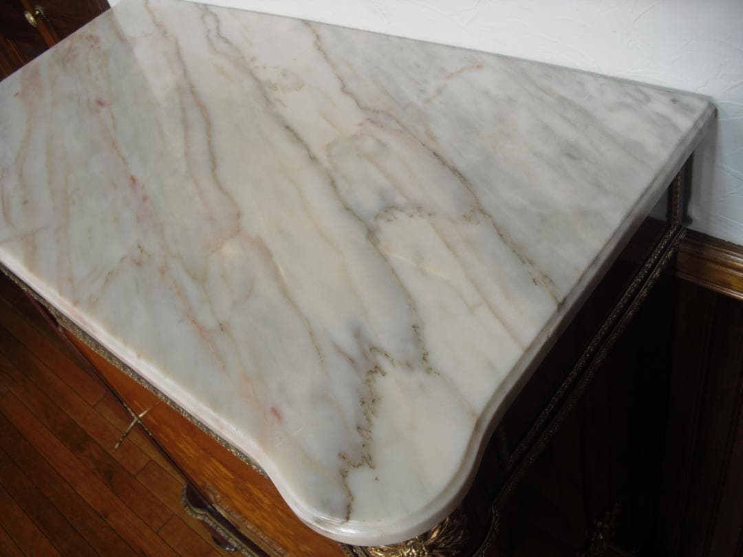 スペイン製☆最高峰コンソールキャビネット☆大理石天板 薔薇象嵌細工 天使真鍮装飾