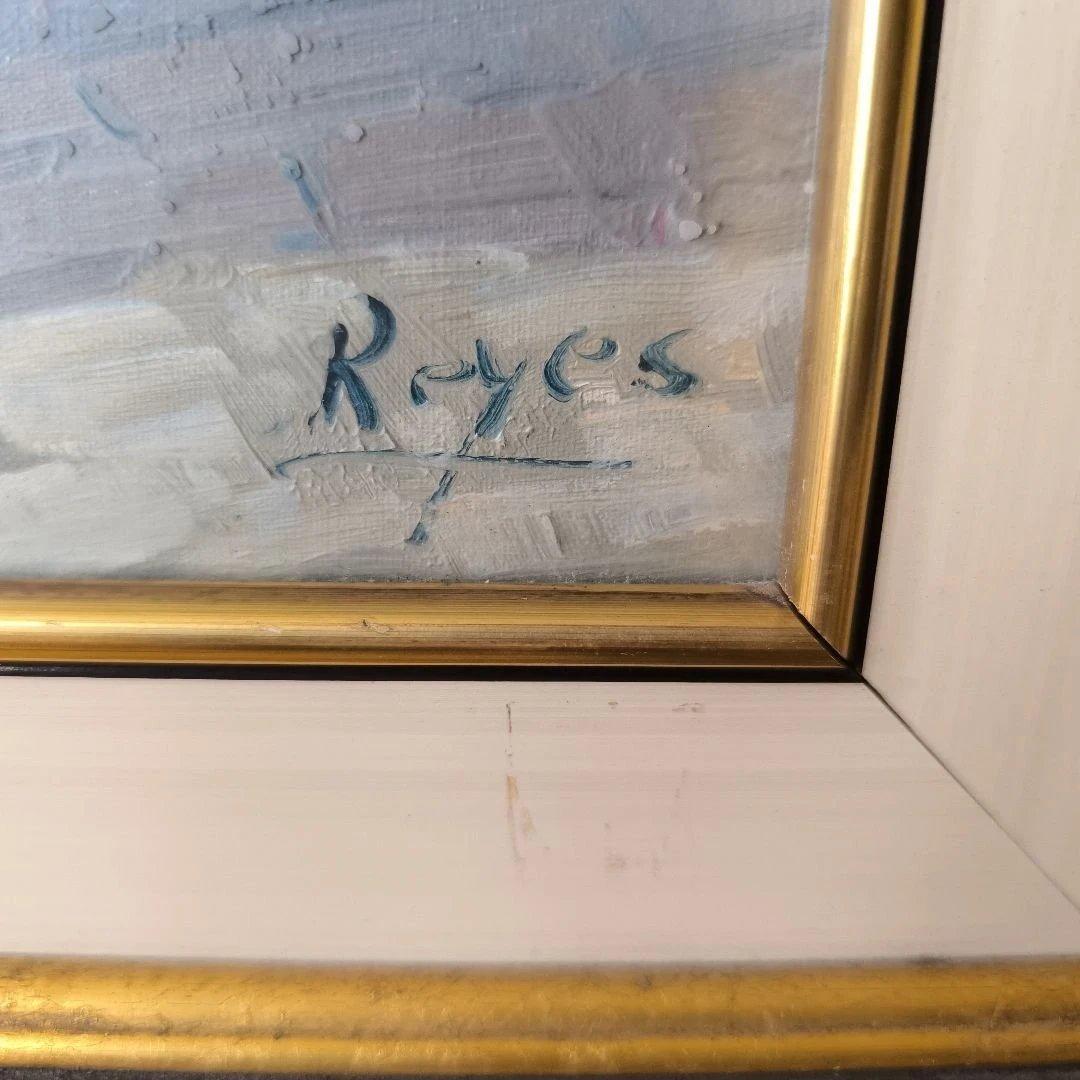 油彩画 海と山の風景