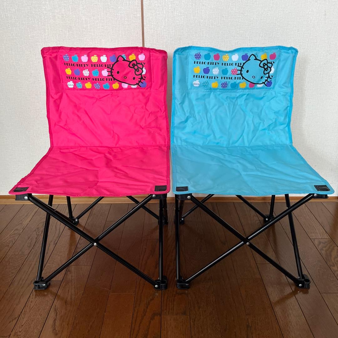 【ハローキティ】アウトドアチェア② ブルー&ピンク2脚セット 折り畳み イス椅子