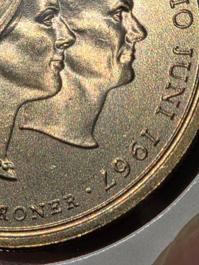 デンマーク王国　マルグレーテ&ヘンリック結婚記念　10 クローナー銀貨　1967