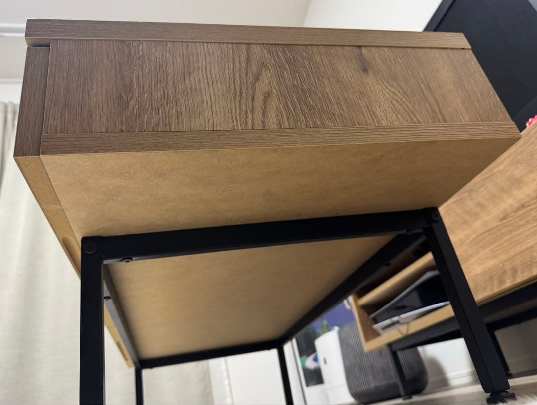 【LOWYA】ローテーブル/木目調/スチール脚