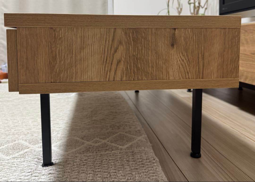 【LOWYA】ローテーブル/木目調/スチール脚