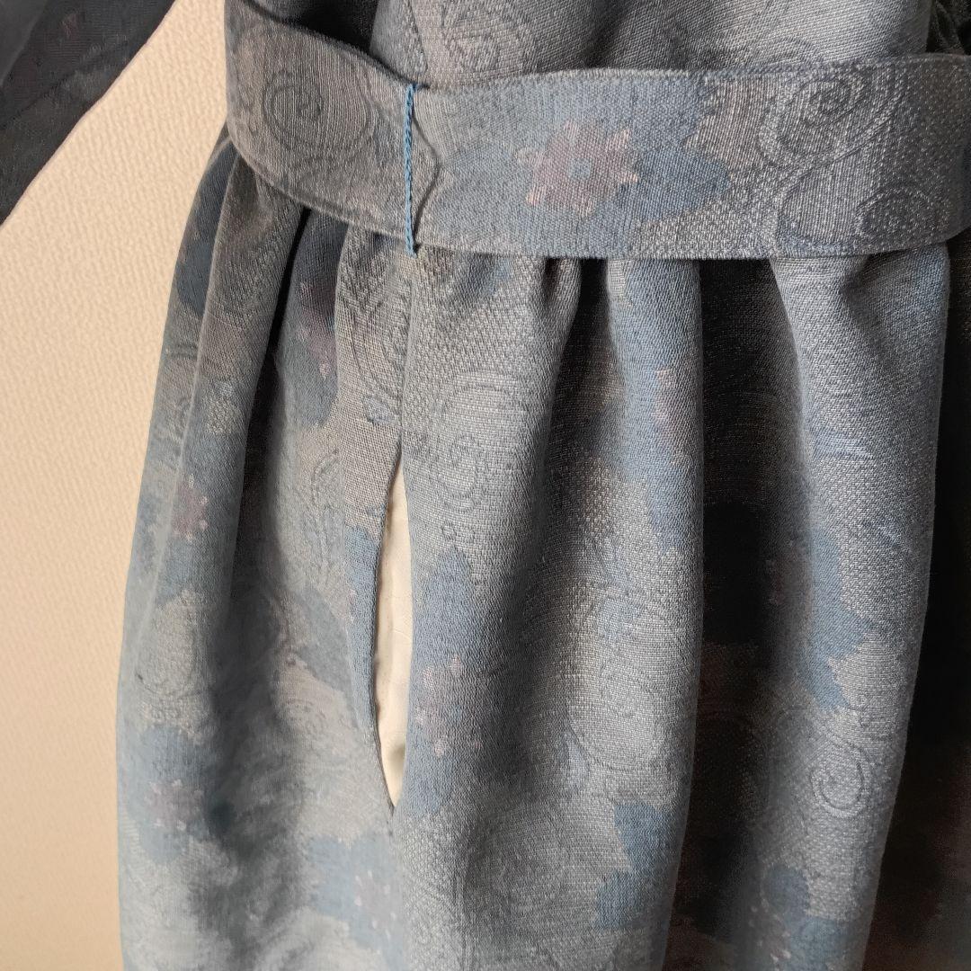 218) 着物リメイク ワンピース ギャザーワンピース ロング ウール